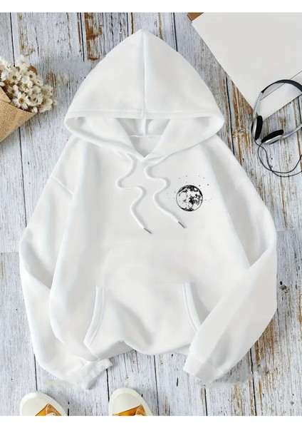 Unisex Gezegen Baskılı Kapüşonlu Baskılı Sweatshirt fiyatları