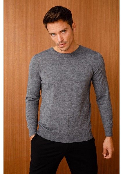 Erkek Basic Sıfıryaka Ince Triko Kazak Füme modelleri