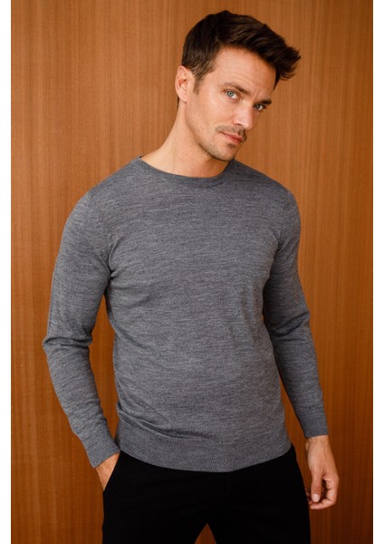 Erkek Basic Sıfıryaka Ince Triko Kazak Füme fırsatları