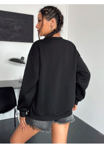 Racing 98 Speed Baskılı Bisiklet Yaka Ünisex Siyah Oversize Sweatshirt