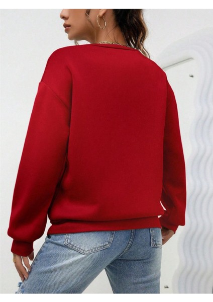 Kalp Baskılı Oversize Sıfır Yaka Sweatshirt fırsatları