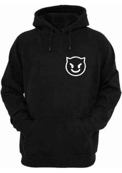 Emojili Siyah Oversize Içi Yünsüz Sweatshirt