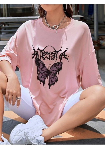 Bad Butterfly Baskılı Oversize T-Shirt Salaş Boyfirend