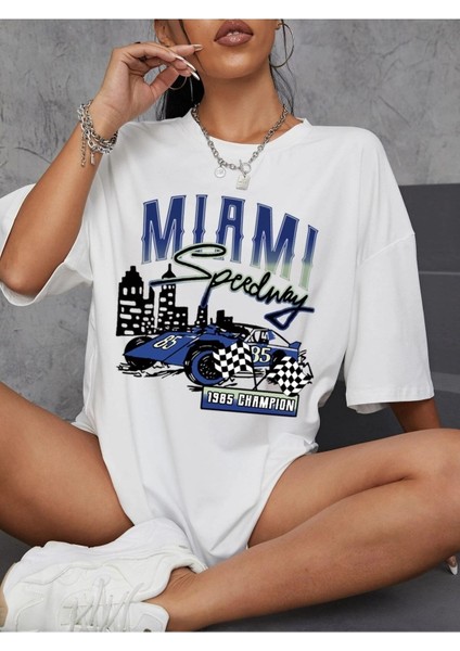 Miami Baskılı Oversize Salas Boyfriend T-Shirt