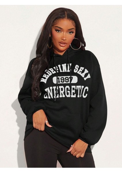 Redefini Sexy 1997 Baskılı Ünisex Siyah Kapüşonlu Oversize Sweatshirt