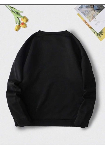 New Years Baskılı Bisiklet Yaka Siyah Ünisex Oversize Sweatshirt fiyatları