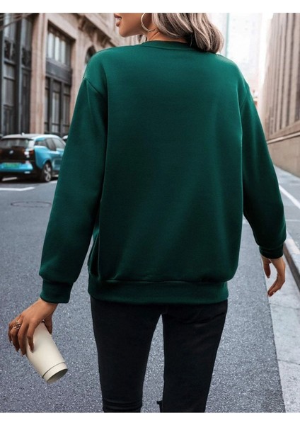 Büyük Leopar Kalp Baskılı Bisiklet Yaka Ünisex Oversize Sweatshirt modelleri
