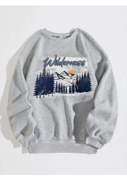 Gri Bisiklet Yaka Ünisex Oversize Sweatshirt