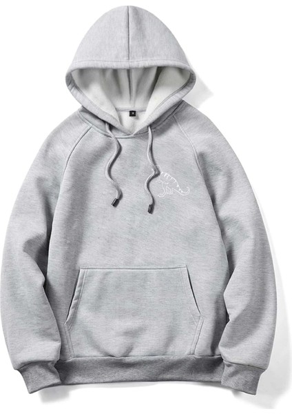 Unisex Oversize Dinozor Baskılı Kapüşonlu Sweatshirt