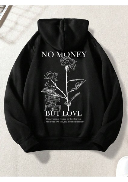 No Money Baskılı Ünisex Siyah Kapüşonlu Oversize Sweatshirt fiyatları