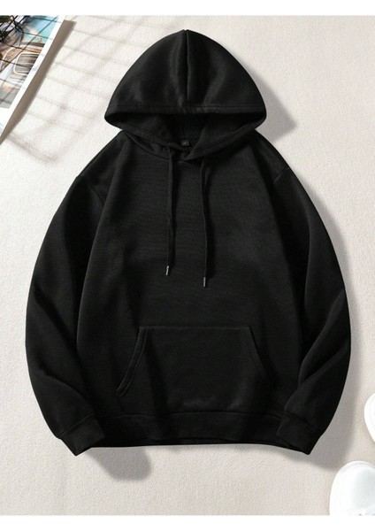 No Money Baskılı Ünisex Siyah Kapüşonlu Oversize Sweatshirt modelleri