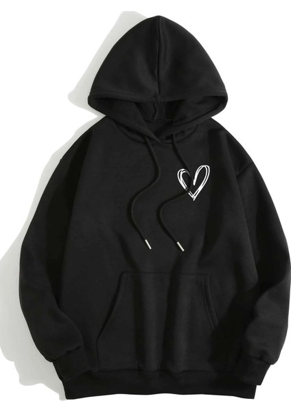 Minimal Kalp Baskılı Oversize Sweatshirt