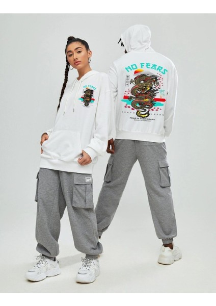 Oversize Gri No Fears Baskılı Kapüşonlu 3 Iplik Sweatshirt fiyatları