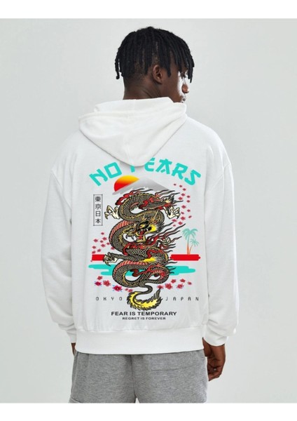 Oversize Gri No Fears Baskılı Kapüşonlu 3 Iplik Sweatshirt modelleri