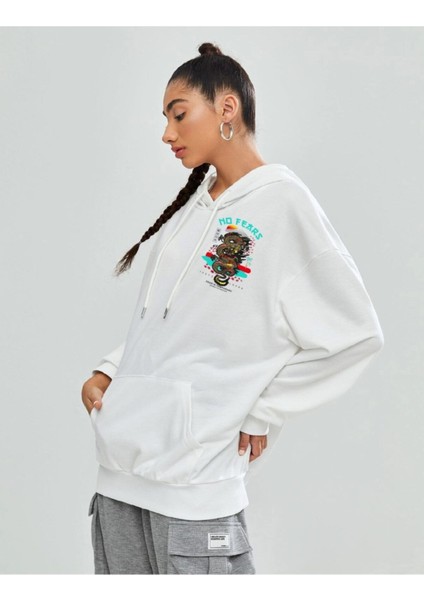 Oversize Gri No Fears Baskılı Kapüşonlu 3 Iplik Sweatshirt indirimleri
