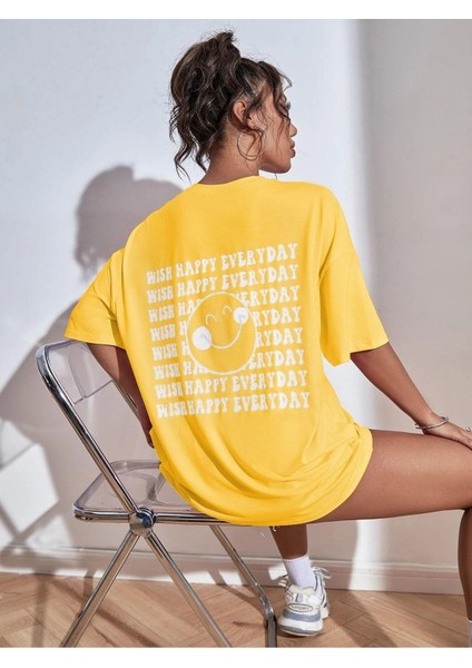 Kadın Smile Oversize Salas Boyfriend Baskılı T-Shirt Top Bluz