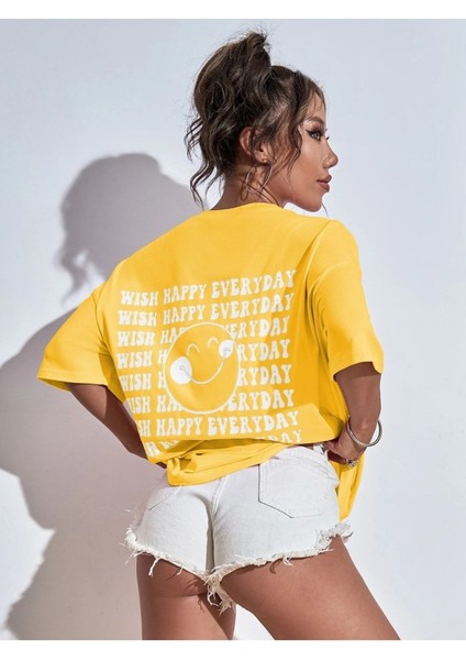 Kadın Smile Oversize Salas Boyfriend Baskılı T-Shirt Top Bluz fırsatları