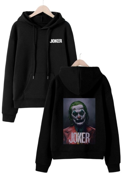 Unisex Siyah Joker Çift Taraf Baskılı Kapüşonlu Tasarım Hoodie