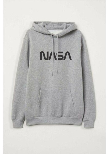 Gri Nasa Baskılı Oversize Sweatshirt