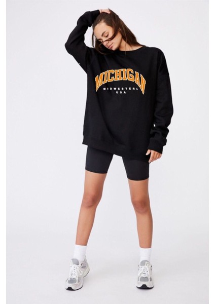 Michigan Baskılı Oversize Sweatshirt