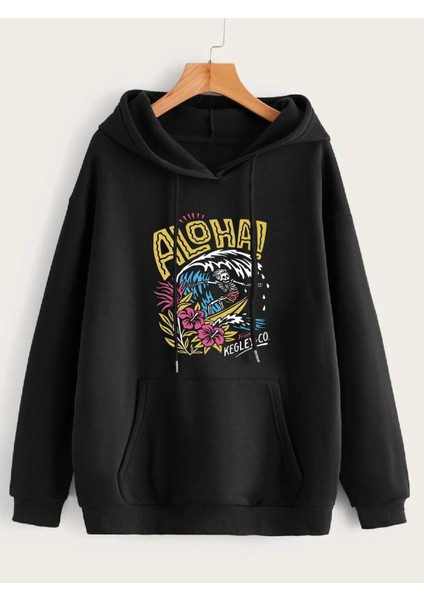 Aloha Baskılı Oversize Sweatshirt