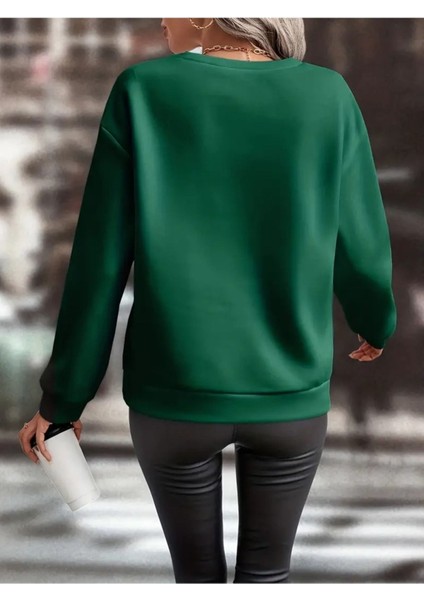 Kalp Baskılı Oversize Sıfır Yaka Sweatshirt fiyatları