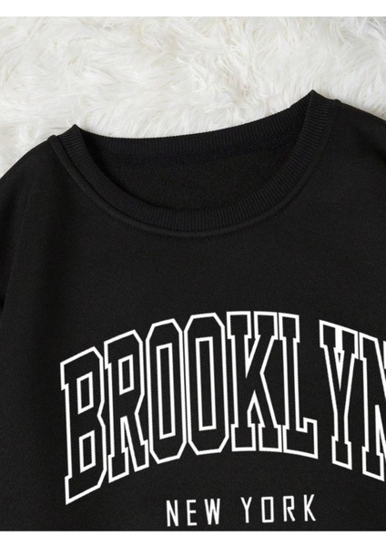 Brooklyn New York Baskılı Bisiklet Yaka Ünisex Oversize Sweatshirt fiyatları