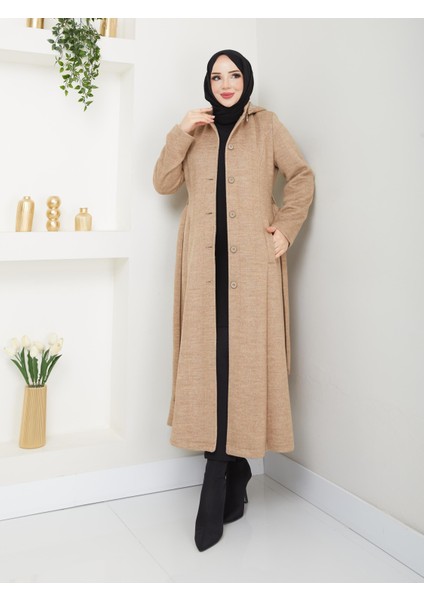 Kışlık Kadın Kaban Yünlü Kalın Kaşe Düğmeli Kapşonlu 57050 fiyatları