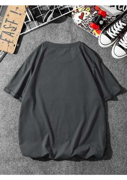 Unisex Sarı California Baskılı Oversize T-Shirt