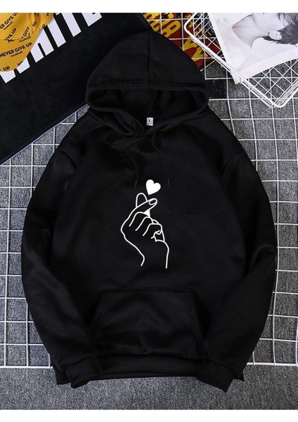 Kalpli El Baskılı Ünisex Kapüşonlu Oversize Sweatshirt