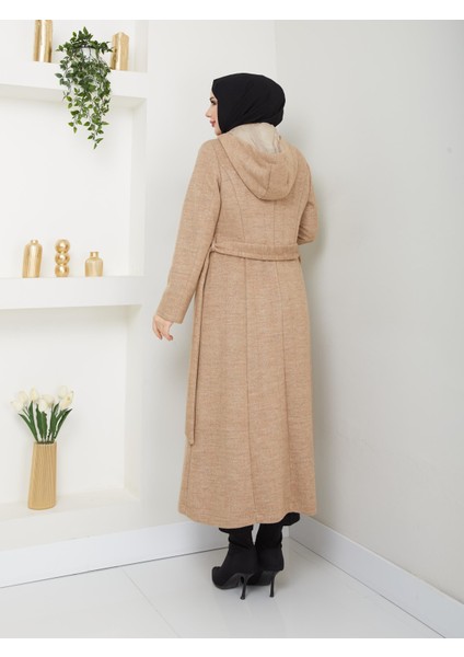 Kışlık Kadın Kaban Yünlü Kalın Kaşe Düğmeli Kapşonlu 57050 fırsatları