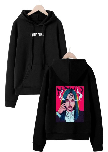 Billie Eilish Ön ve Sırt Baskılı Kaüşonlu Özel Tasarım Hoodie