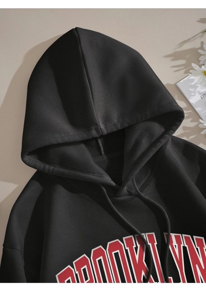 Brooklyn New York Baskılı Ünisex Kapüşonlu Oversize Sweatshirt fiyatları