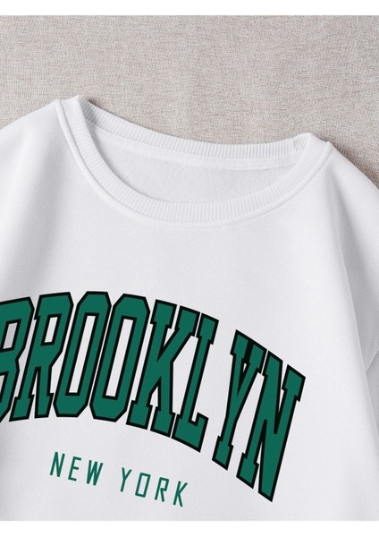 Brooklyn New York Baskılı Bisiklet Yaka Ünisex Oversize Sweatshirt fiyatları