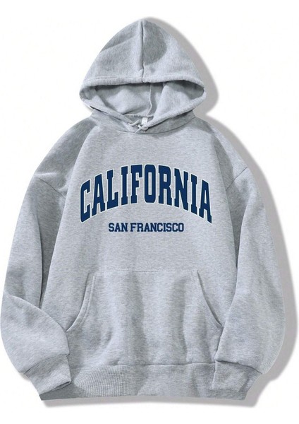 California Baskılı Ünisex Kapüşonlu Oversize Sweatshirt