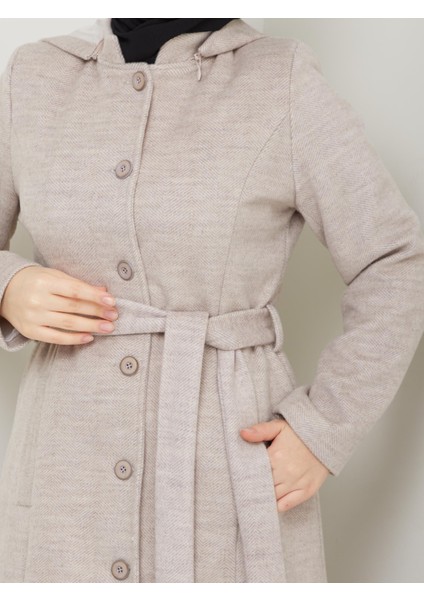 Kışlık Kadın Kaban Yünlü Kalın Kaşe Düğmeli Kapşonlu 57050 fiyatları