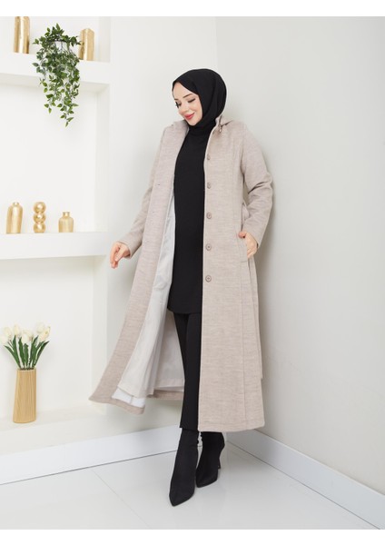 Kışlık Kadın Kaban Yünlü Kalın Kaşe Düğmeli Kapşonlu 57050 modelleri