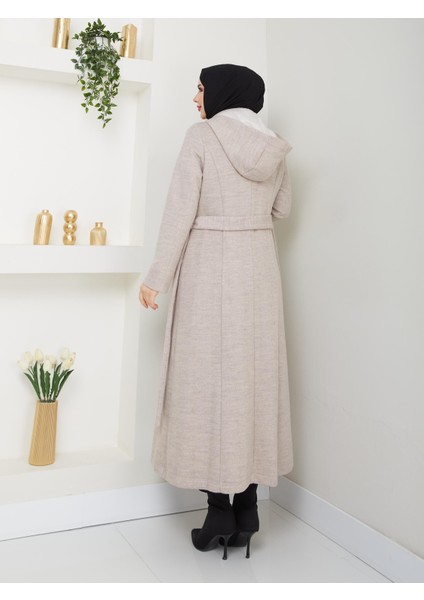 Kışlık Kadın Kaban Yünlü Kalın Kaşe Düğmeli Kapşonlu 57050 fırsatları