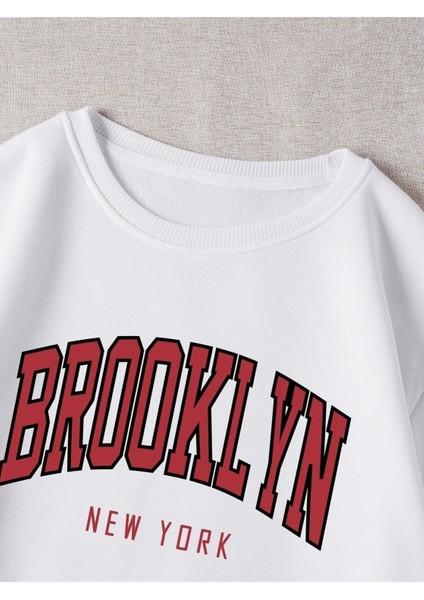 Brooklyn New York Baskılı Bisiklet Yaka Ünisex Oversize Sweatshirt fiyatları