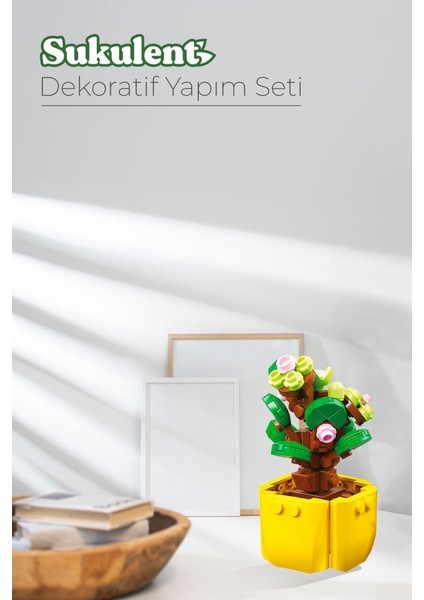 Iconic Dekoratif, Koleksiyonluk ve Sergilenebilir Blok Sukulent Çiçek Modeli Yapım Set