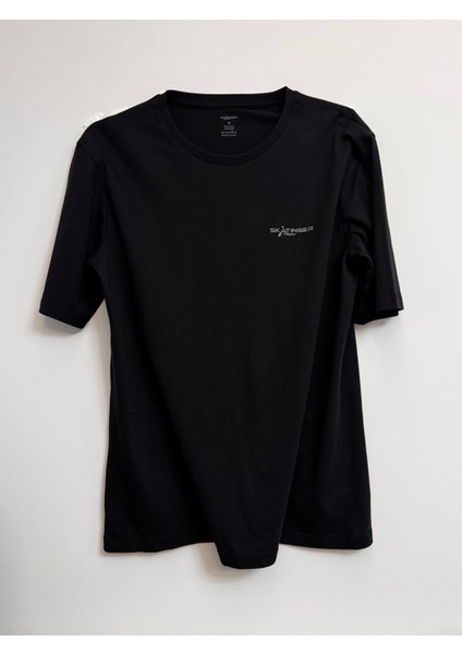 Modal ve Pamuk Kumaş Oversize Düz Renk Siyah Tişört Nefes Alabilen Bisiklet Yakalı T-Shirt