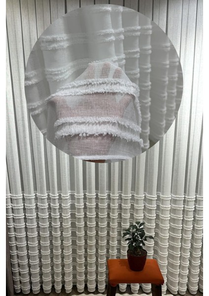 Iskandinav Ponpon Tül Perde Sık Pileli Keten Kumaş, Ağır Gramaj, Kurşun Etekli | Zarif ve Modern