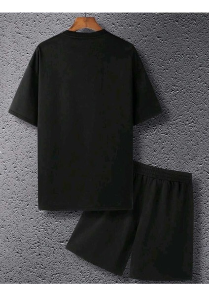 Erkek Paris Baskılı Sokak Stili Şort T-Shirt Takım Oversize Salaş