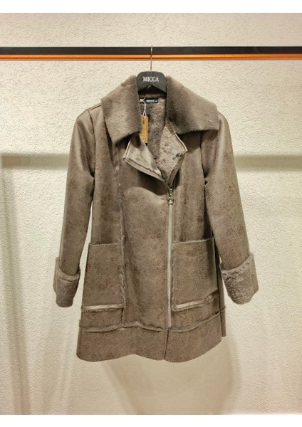 Crok Suni Deri ve Içi Soft Kürk Kaplı Spor Kaban-Vizon