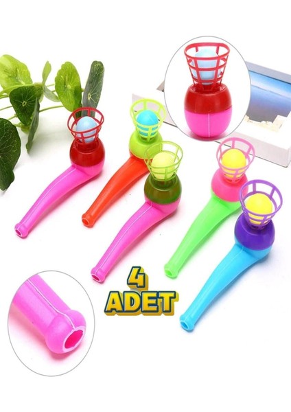 4'lü Set Oyuncak Saksafon Popit Pipet Top Üfleme Oyunu