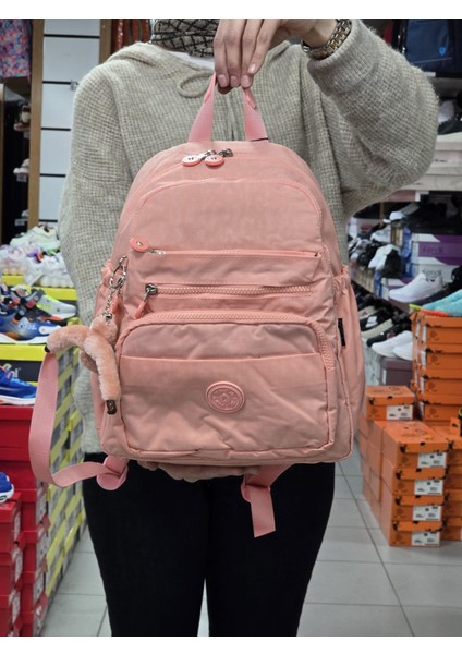 2113-8745 Kadın Krinkıl Kumaş Çok Gözlü Astarlı Petli Su Geçirmez Günlük Mini Sırt Çantası - NKT02113-PUDRA-TEKEBAT fiyatları