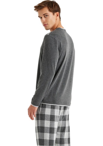 Termal Kumaş Uzun Kol Altı Ekoseli Erkek Pijama Takım 40602