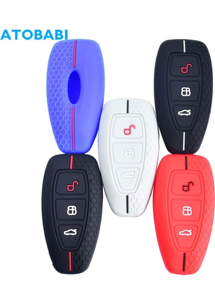 Siyah Beyaz Ford Focus Fiesta C-Max Kuga Escape Için 3 Düğmeli Akıllı Uzaktan Kumanda Kılıfı Silikon Araba Anahtarı Koruyucu Kapak Cilt (Yurt Dışından)