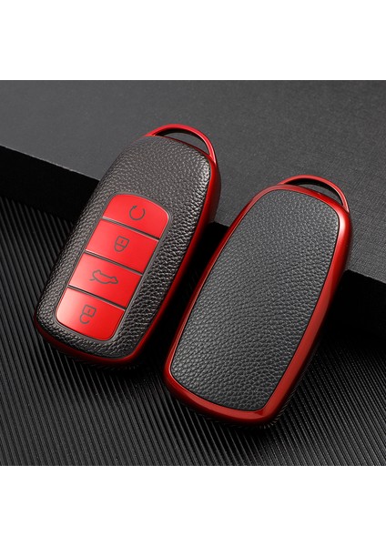Kırmızı Kasa Chery Tiggo 8 Pro Tiggo 8plus Yeni 5 Plus 7pro Anahtar Kılıfı Için Tpu Deri Araba Akıllı 4 Düğme Kılıf Kapak Kabuk Çanta Anahtarlık Koruyucu (Yurt Dışından)