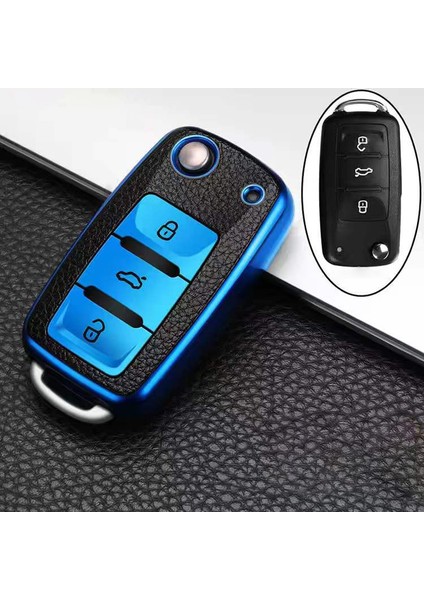 Mavi Vw Volkswagen Polo Tiguan Passat Golf Jetta Lavida Skoda Octavia Için Tpu Araba Anahtar Kılıfı Tam Kapak Koruma Kabı (Yurt Dışından)